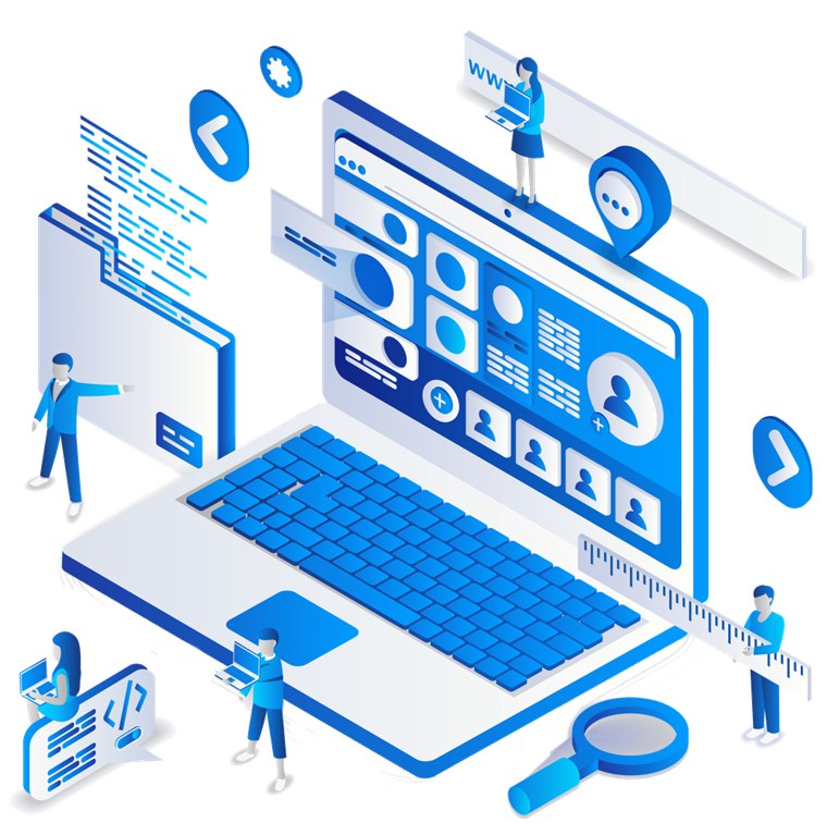 Illustration of a team designing and developing software